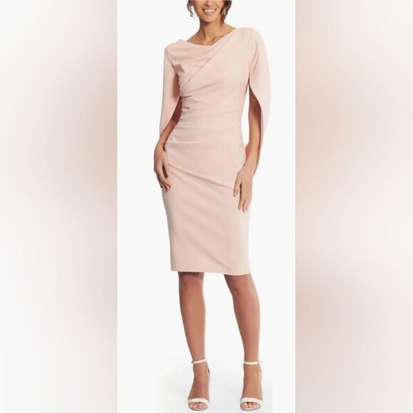 Betsy & Adam Cape Sleeve Crepe Sheath Midi Dress NWT size 8 Blush Pink - Picture 1 of 5